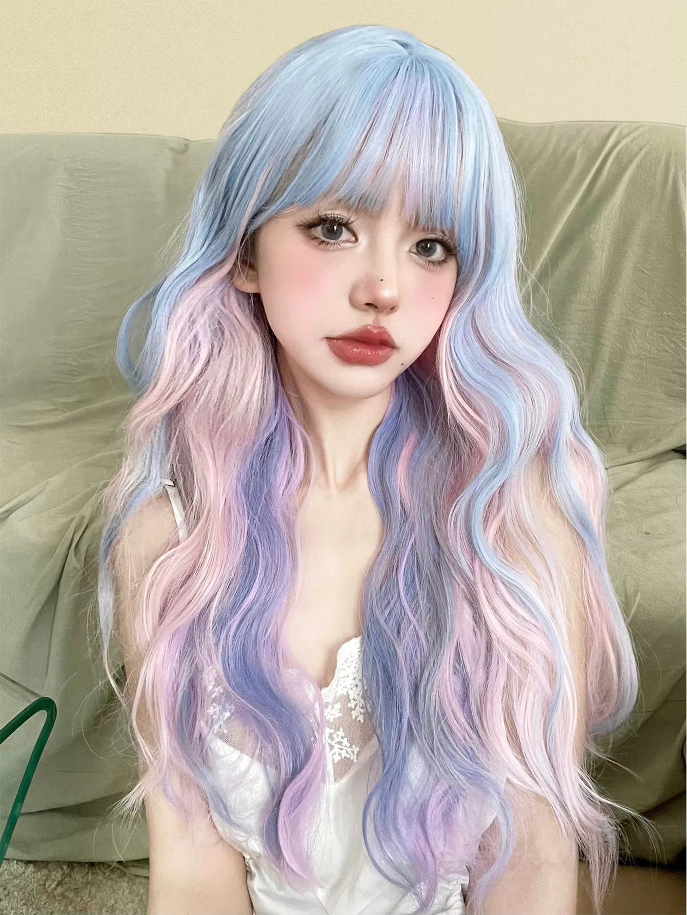 Purple Synthetic Wavy Wig for Women Cosplay Daily Use