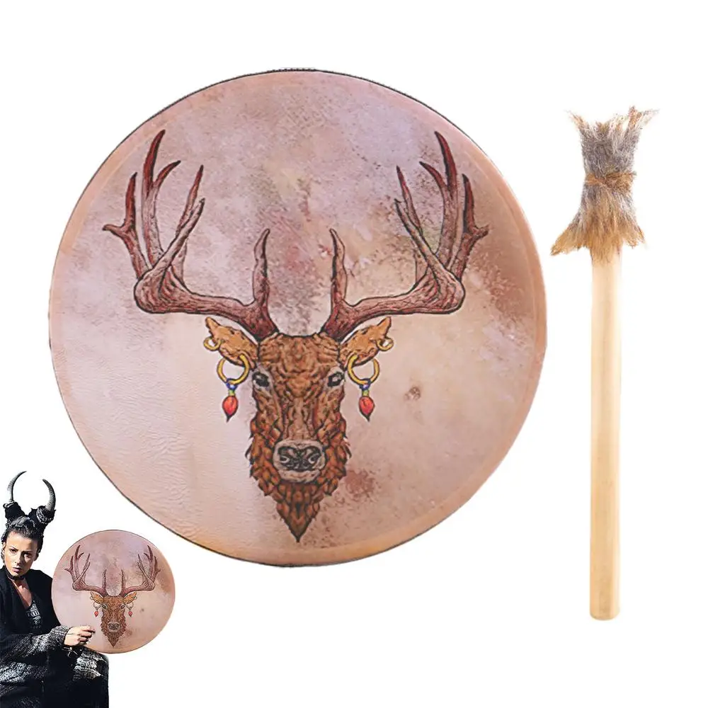 Shaman Drums For Adults 9Inch Deer Head Handcrafted Drum Sound Healer Instrumental Shaman Drum For Spiritual Music Reflection