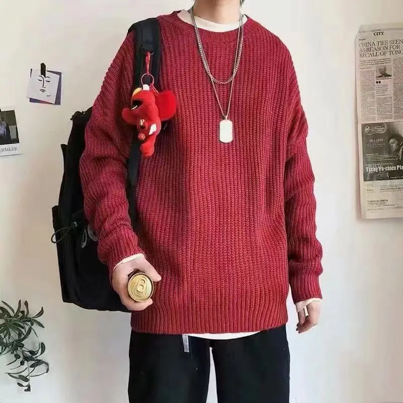 Long Sleeve Solid Sweaters Men Autumn Winter Round Neck Casual Knitting Tops