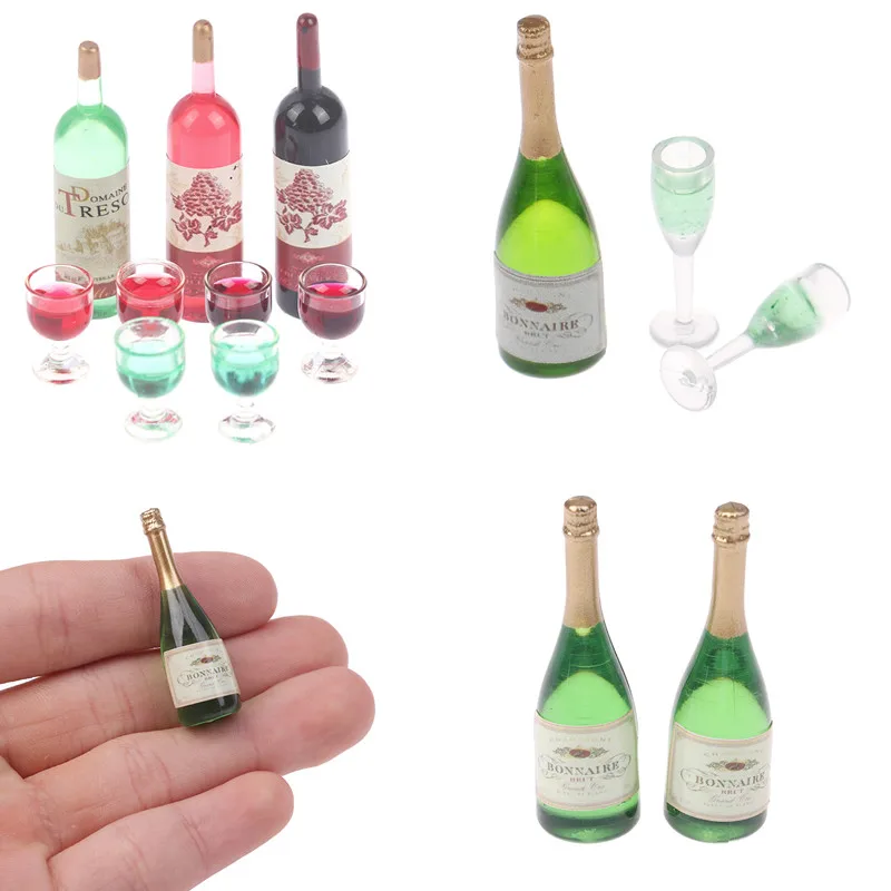 2pcs Dollhouse Miniature Vitreous Champagne Bottles Glass Liquor