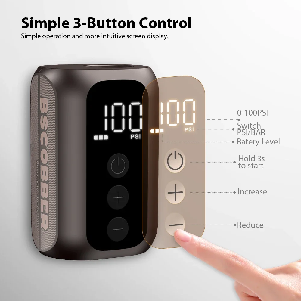 BSCOBBER A5mini Portable Air Pump Portable Rechargeable Wireless Bicycle Accessories thumbnail 3