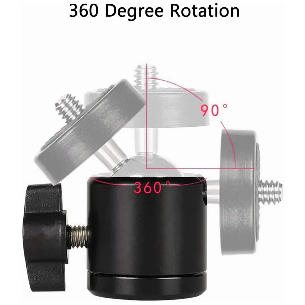 Mini Ball Head 360° Rotating Mount with 1/4" Screw Tripod Swivel Adapter for DSLR Cameras Tripods Monopods Live Streaming Light
