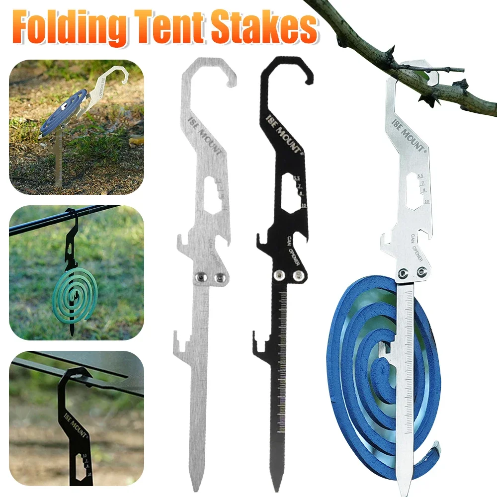 Foldable Camping Stakes Multifunctional Outdoor Tarp Pegs Stainless Steel Camping Tent Nails Pegs for Outdoor Camping Canopy