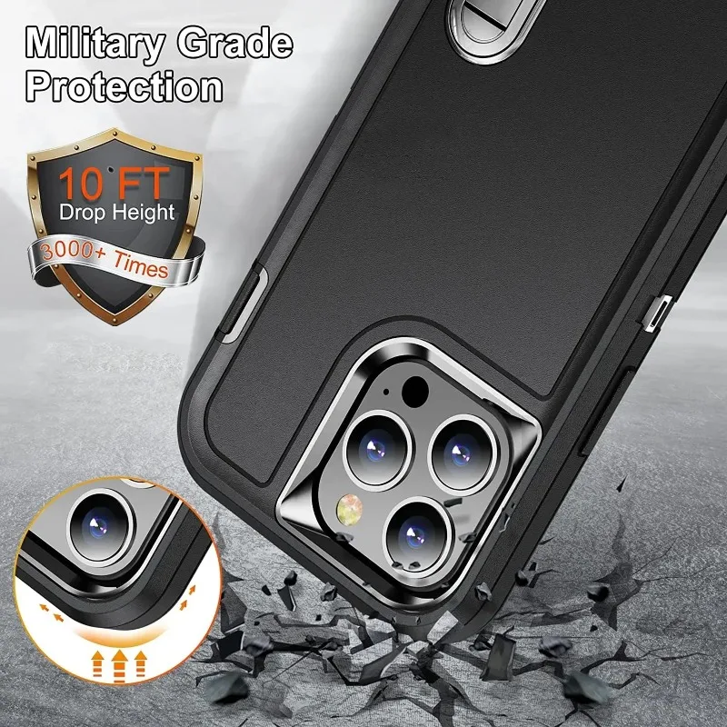 3-in-1 Hybrid Military-Grade Anti-Shock Phone Case with PC Hard Holder