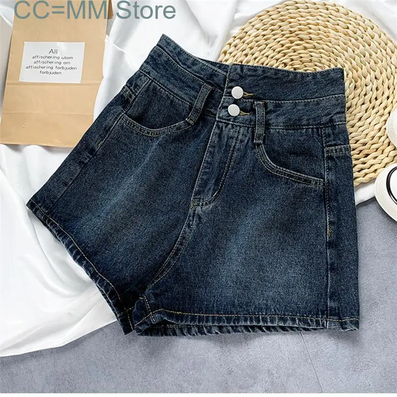 New Button Up Wide Leg Jeans Shorts Women High Waisted Korean Fashion Baggy Denim Shorts Pants Summer Ladies Trousers