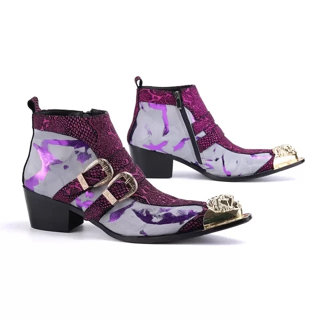 New Fashion Pointed Gold Snake Style Foreign Trade Boots European and American High Heel Men's Banquet Leisure Leather Boots