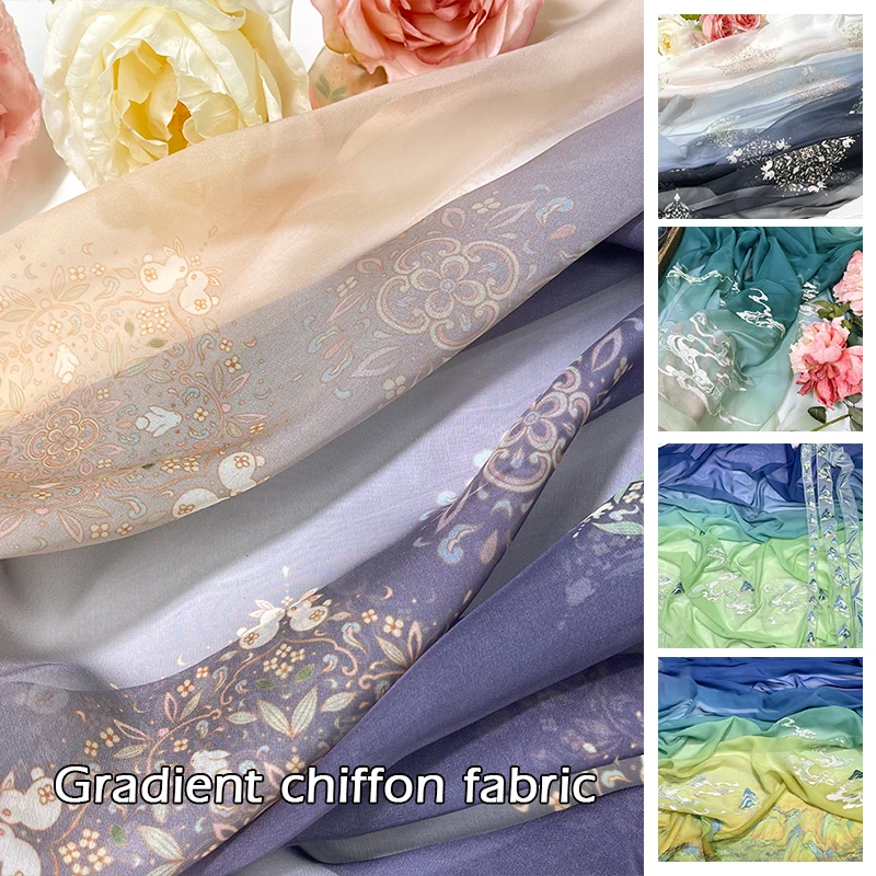 1 m bestickter Hanfu-Stoff im antiken Stil, Osmanthus-Kaninchen, Bergwolke, bedruckter Stickstoff für DIY-Nähen, Kostüm, Kleid – Detail 2