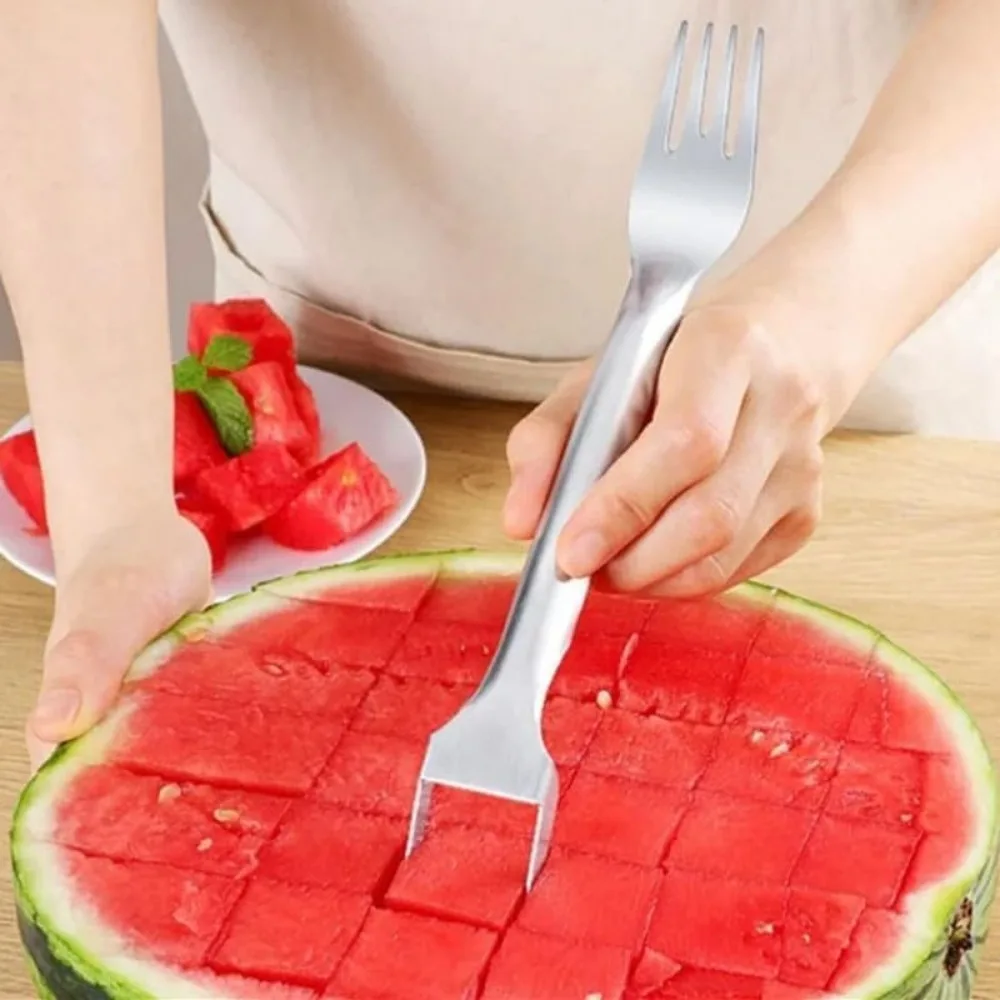 2-in-1 Stainless Steel Fruit, Portable Watermelon Fork Watermelon Cutter Slicer Tool Fruit Forks for Home Camping Kitchen (2PCS)