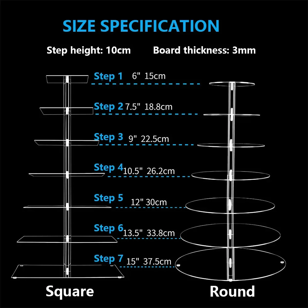 3/4/5/6/7 Tier Acrylic Wedding Cake Stand Cupcake Display Shelf Birthday Party Decoration