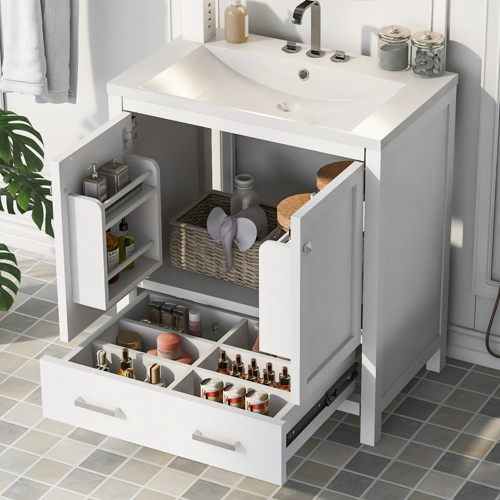 30" Black Bathroom Vanity with Single Sink, Combo Cabinet Undermount Sink, Bathroom Storage Cabinet with 2 Doors and a Drawer 4