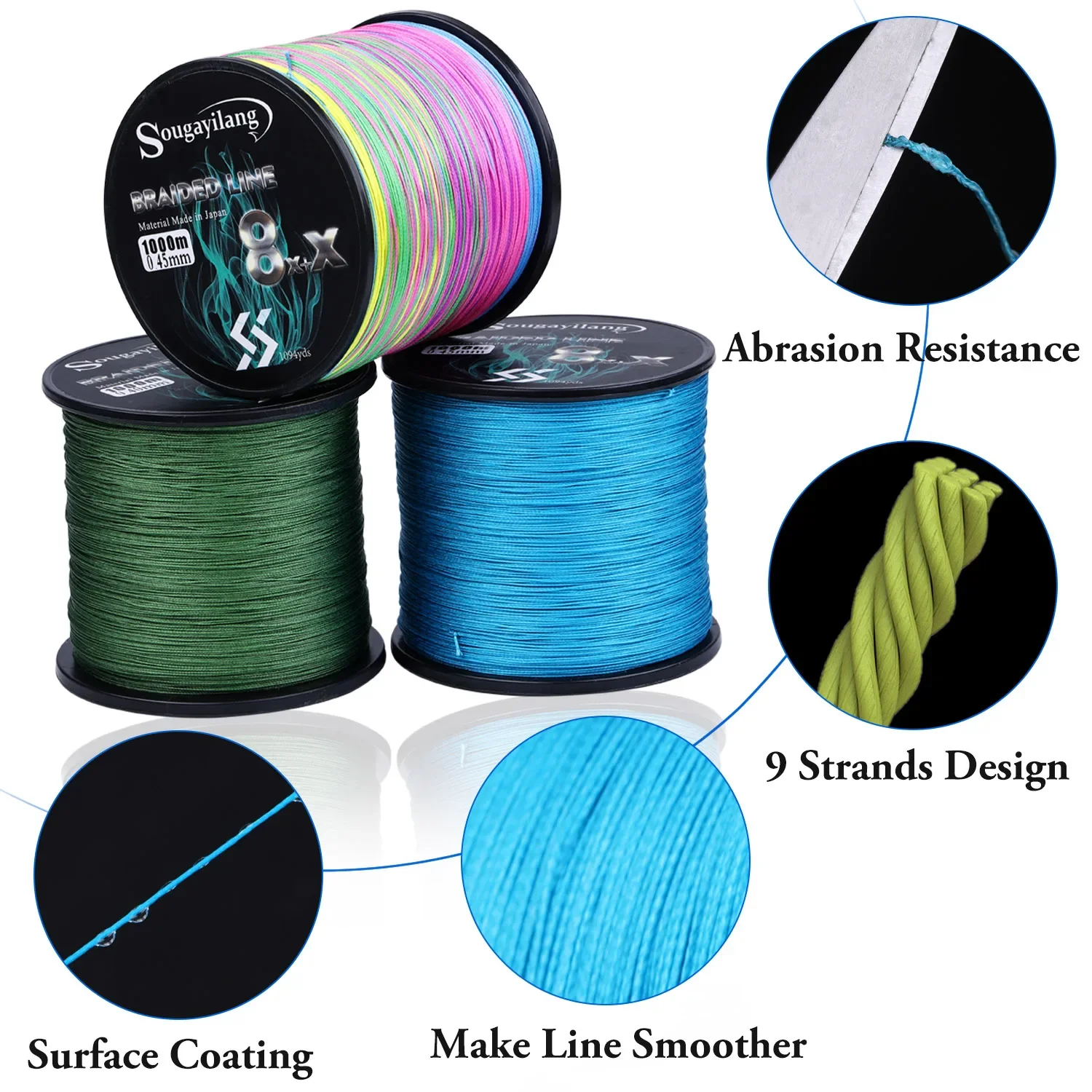 PE Fishing Lines Fishing Tackle fishing line fishing tackle 9 Strands 300M 500M 1000 Max Drag44Lb