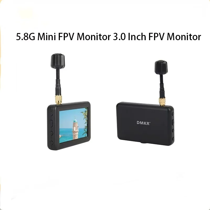 Vue de côté du récepteur FPV 5.8G 40CH avec écran LCD 3 pouces, antennes dépliées.