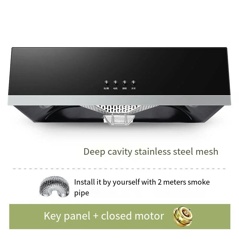 180W Home Kitchen Range Hood Tempered Glass Large Suction Range Hood Top Suction Automatic Cleaning Range Hood 2