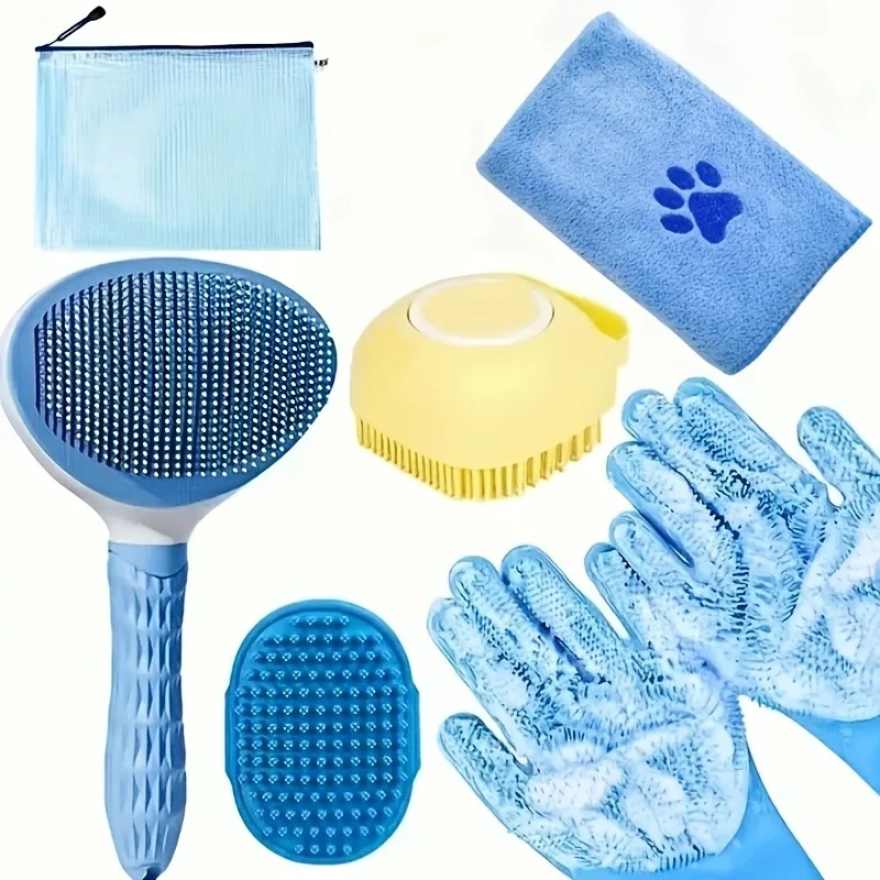 6pcs/set Professional Pet Grooming Kit with Bath Towel Gloves & Brush for Dogs Cats Bathing Care Pet bathing set