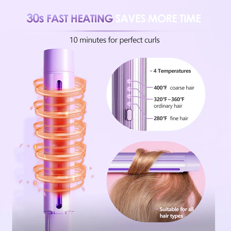 NOVUS 40mm Electric Professional Ceramic Hair Curler with Negative Ions Curling Iron Roller Curls Wand Waver Hair Styling Tools