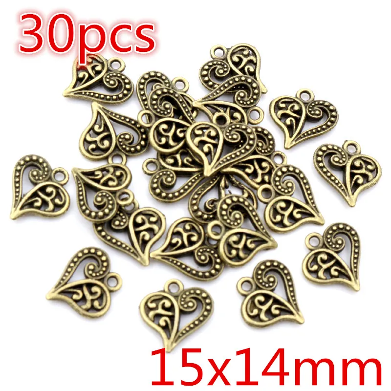 Antique Silver Plated Bronze Heart Chrams Metal Alloy Pendant Charms for DIY Neckalce Jewelry Making Findings