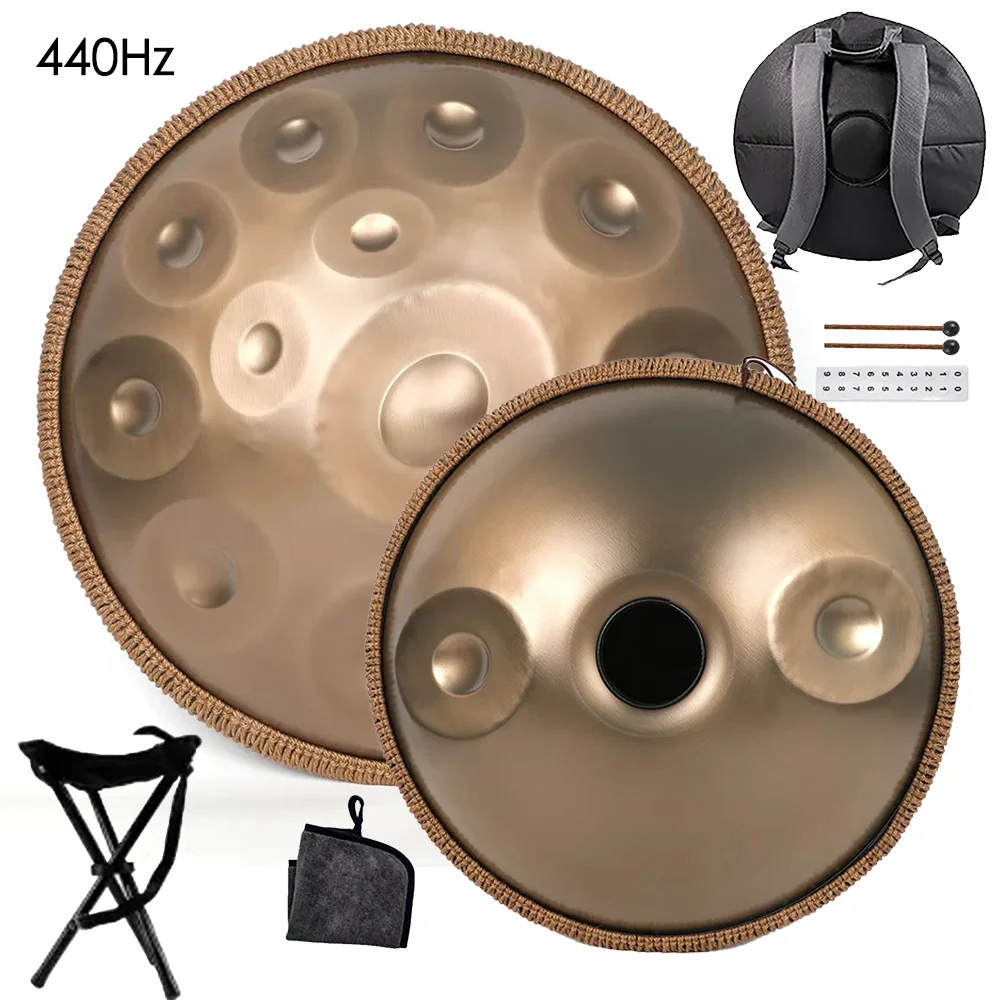 432Hz/440Hz ゴールドハンドパンドラム スチールタング付き ヨガ、瞑想