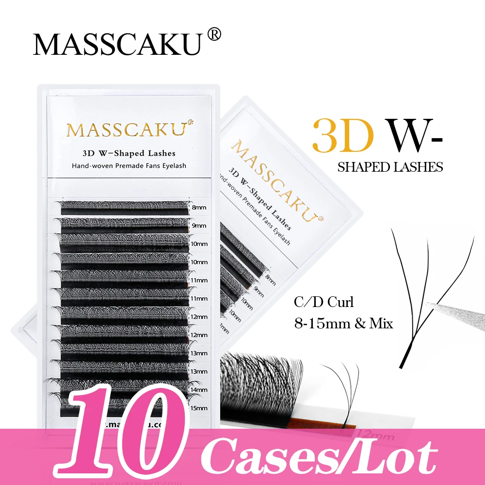 

MASSCAKU 10Cases/lot W Shape Lashes Extensions 3D W Premade Volume Fans Beauty Makeup Soft Faux Mink Individual Eyelashes