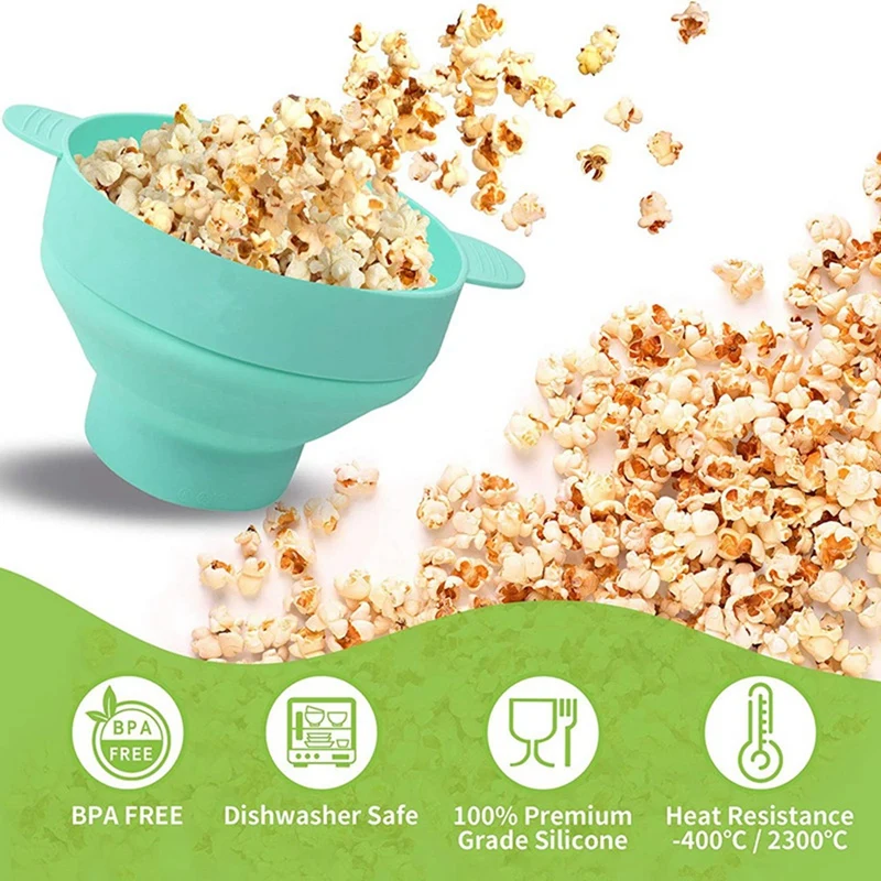 Silicone Microwave Popcorn Bowl Foldable Popcorn Maker Bucket Bowl With Lid Folding Kitchen Baking Tool popcorn popper