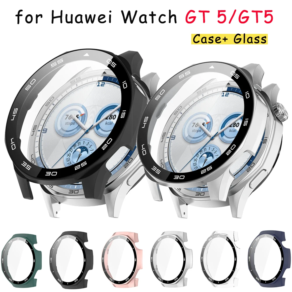 Premium Protective Case with Tempered Glass Screen Protector for Smartwatch - Hard PC Bumper Accessory