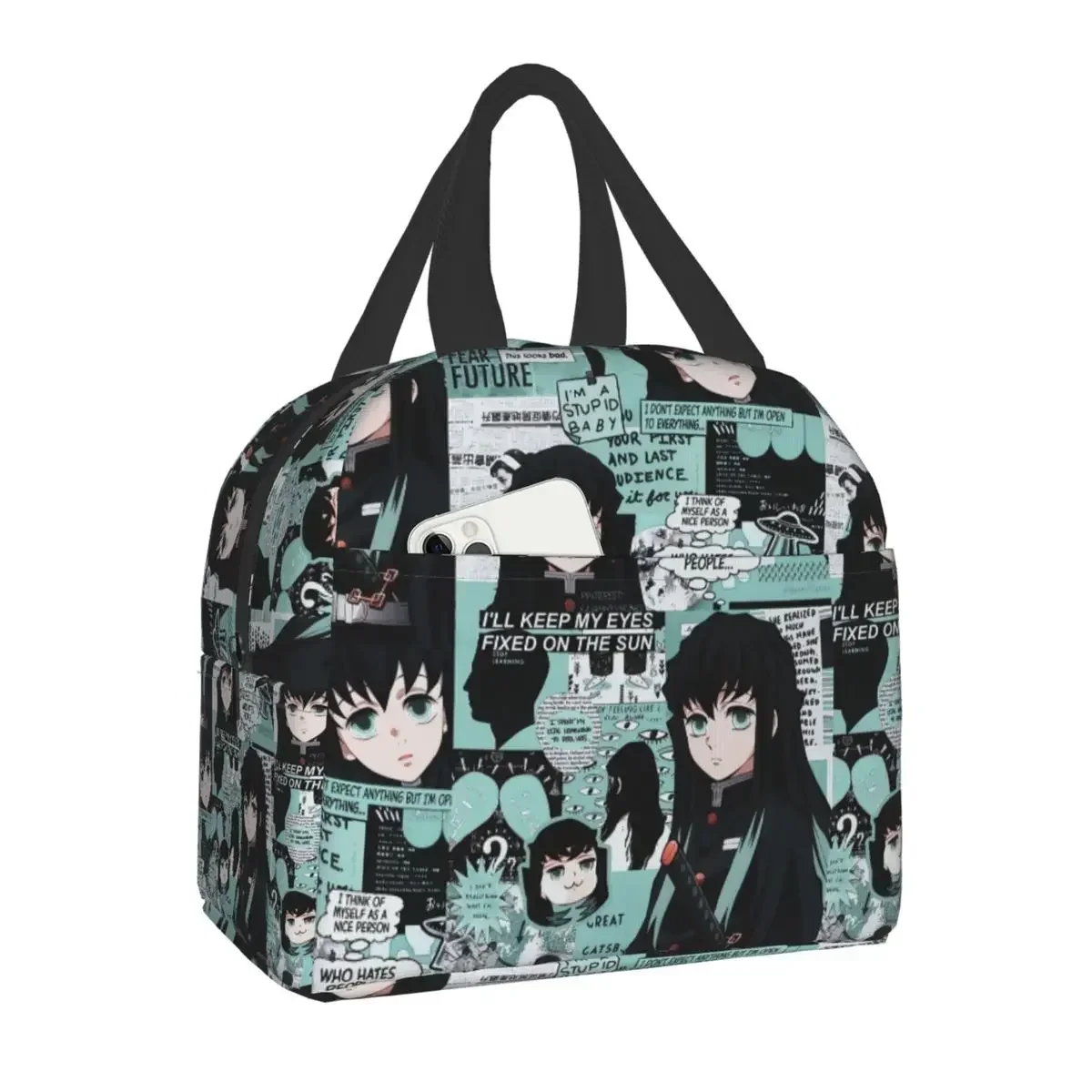 Cute Anime Muichiro Tokito Insulated Lunch Bag for Women Kimetsu No Yaiba Cooler Thermal Bento Box School Food Storage Bag 2