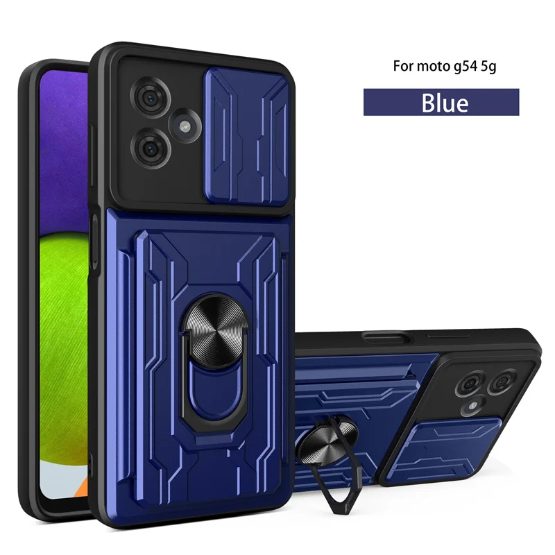 Durable Shockproof Armor Case with Card Holder & Slide Lens Protector