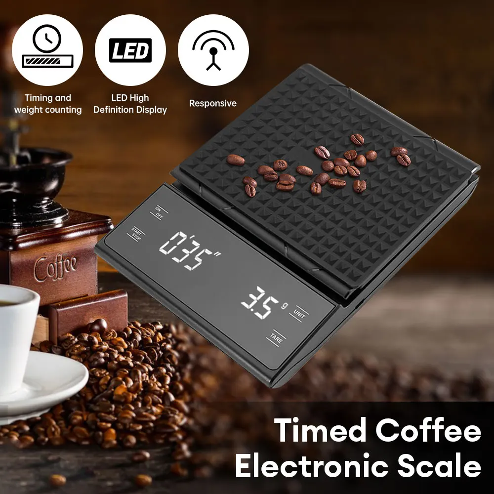 

Kitchen Coffee Scale with Timer Black Precision Coffee Dropping Scale Maximum Weighing 3kg, Accuracy 0.1g Food Kitchen Scale