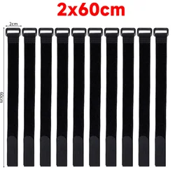 Reusable Nylon Strap - Black Hook and Loop Fastening Cable Organizer and Protector Tape - 100PCS (60cm)