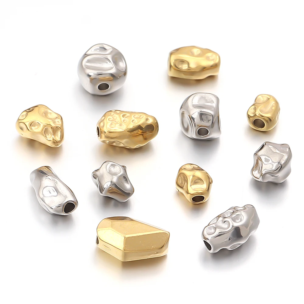 5–10 Stück unregelmäßige goldfarbene Edelstahlperlen für die Schmuckherstellung, Meteoritperlen, Abstandsperlen, DIY-Armband, Halskette – Detail 5