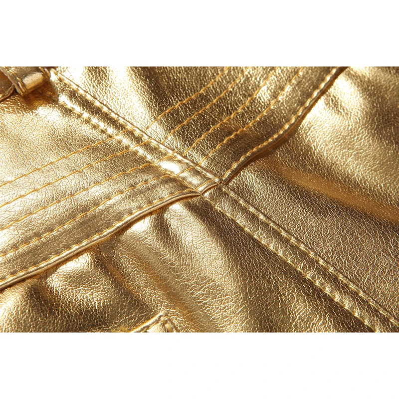 Leather Pants Motorcycle PU Leather Pants Mens Skinny Shiny Gold Silver Black Trousers For Nightclub Stage Singers Dancers