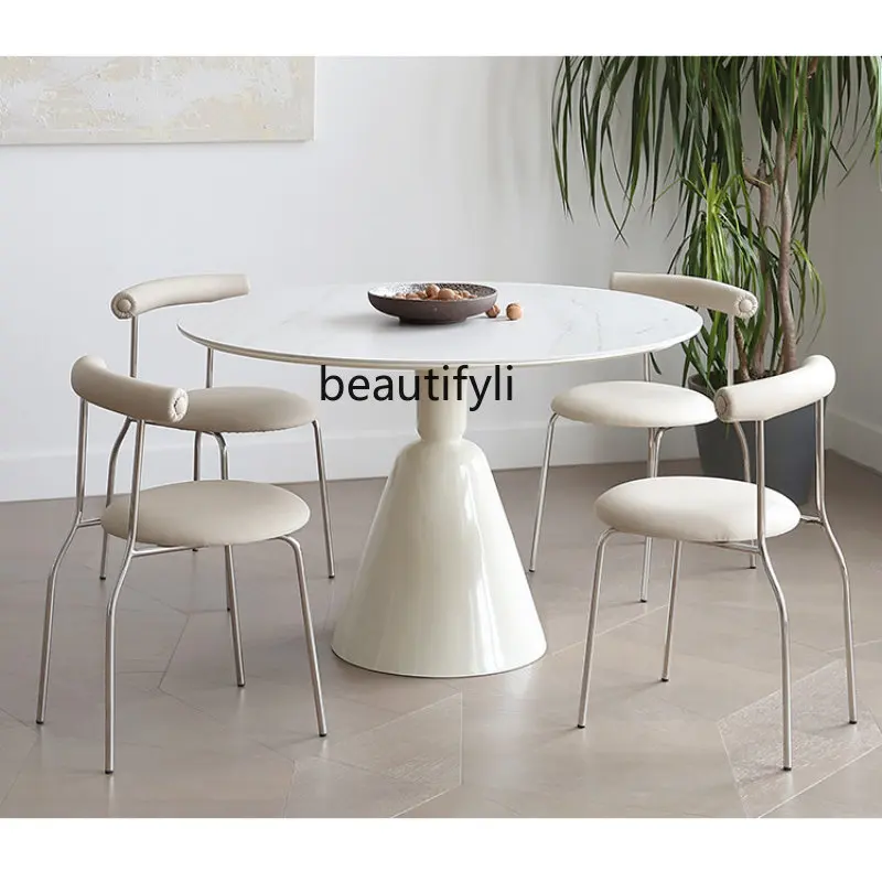 

yj French Cream Style Stone Plate Holy Cup Dining Table Modern Simple Small Apartment round Dining Tables and Chairs