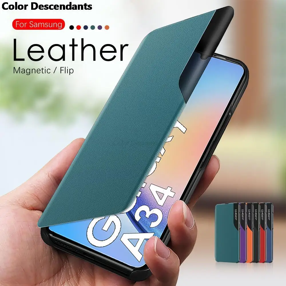 Per Samsung Galaxy A34 5G Flip Case Smart View Cover In Pelle Samsang A 34 34A Samsunga34 Galaxya34 Magnetic Book Bracket Fundas
