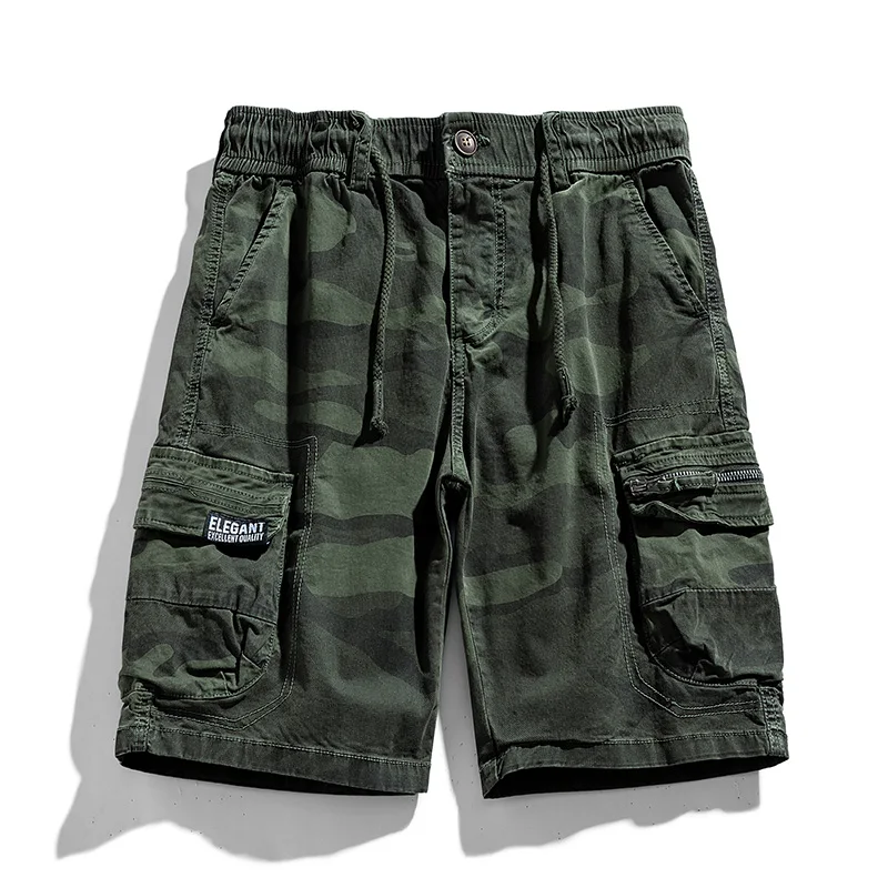 Camouflage Cargo Shorts Men Relaxed Fit Cotton Tactical Cargo Shorts Summer Zipper Pockets Hiking Shorts Military Black Overall