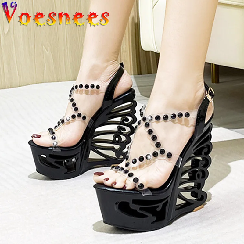 Voesnees Summer New Hollow Out Wedge Women's Pumps Shiny Sequins Fashion  Party Shoes Club Heels Transparent Narrow Belt Sandals - AliExpress