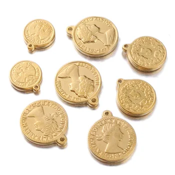 5pcs 스테인리스 도금 골드 잠금 메달 동전 퀸 천사 크라운 생활 나무 펜던트 Diy 목걸이 쥬얼리