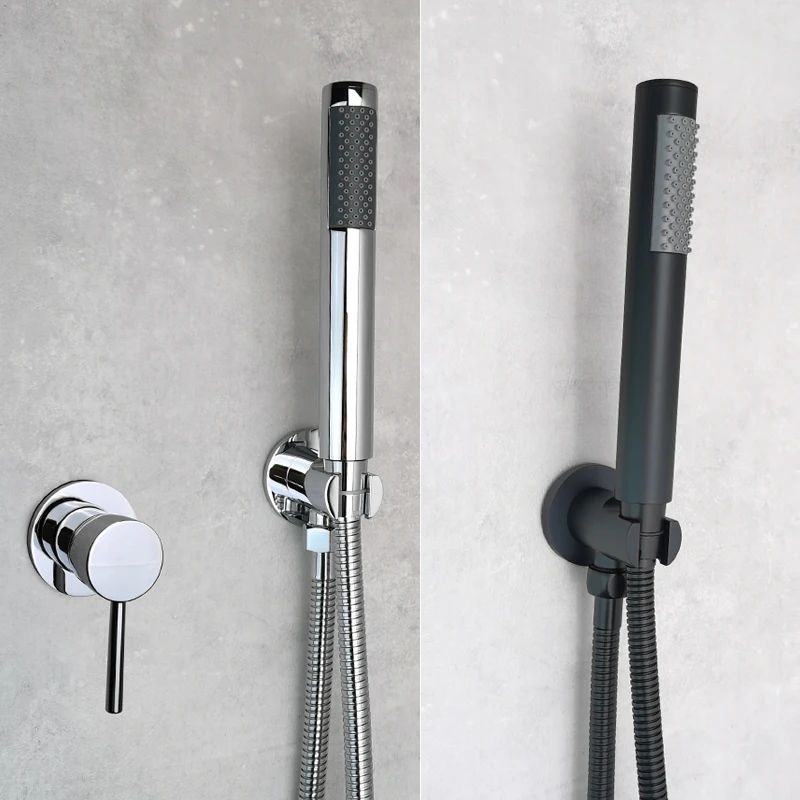 Bathroom Shower Set Brass Black Gold Grey In Wall Mounted Concealed Faucet Hot and Cold Mixer with Handset Valve Bracket Holder shower head shower set