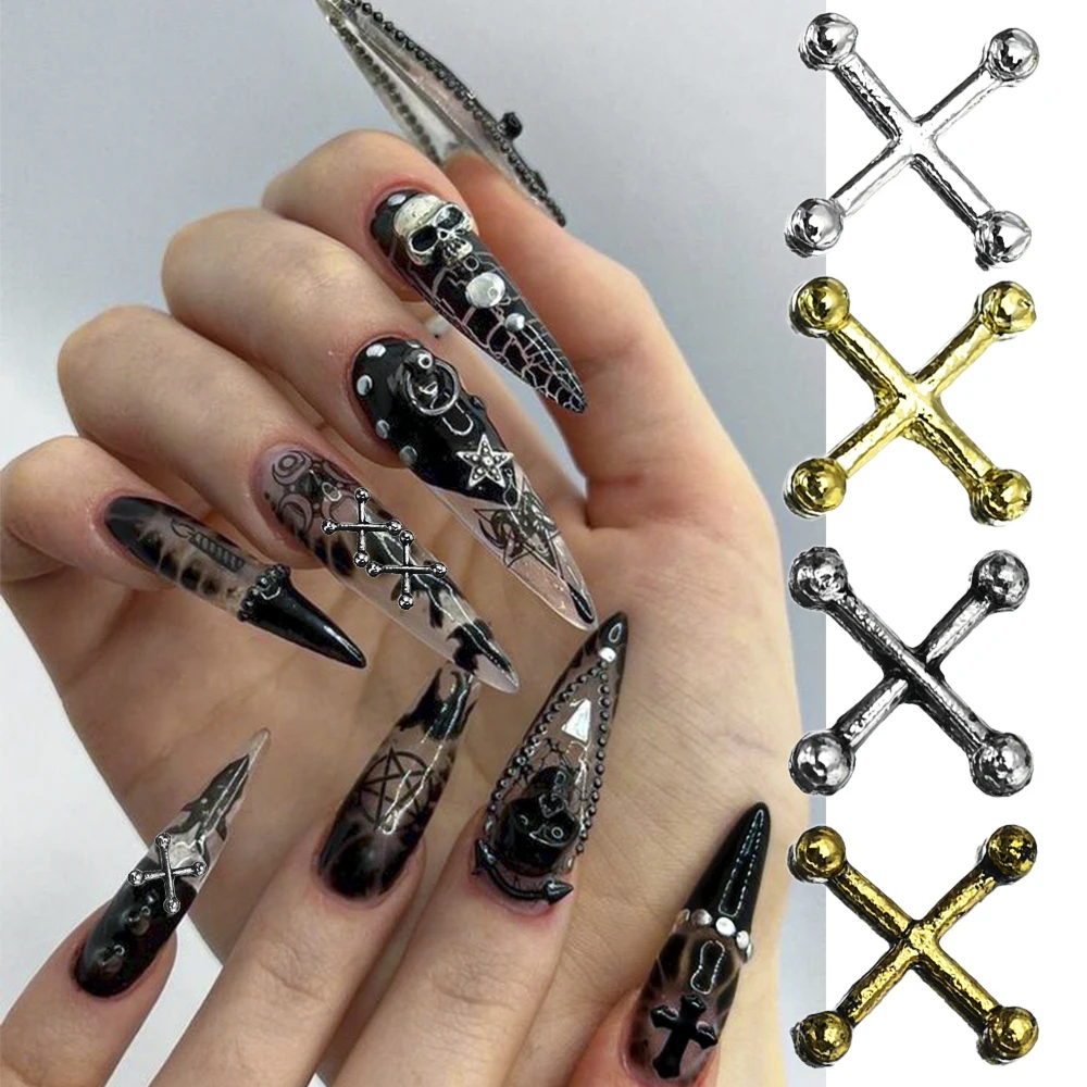 

10/20Pcs Punk Cross Alloy Nail Charms Metal X Diagonal Lines Nail Jewelry Classic Cross DIY Halloween Nail Decoration