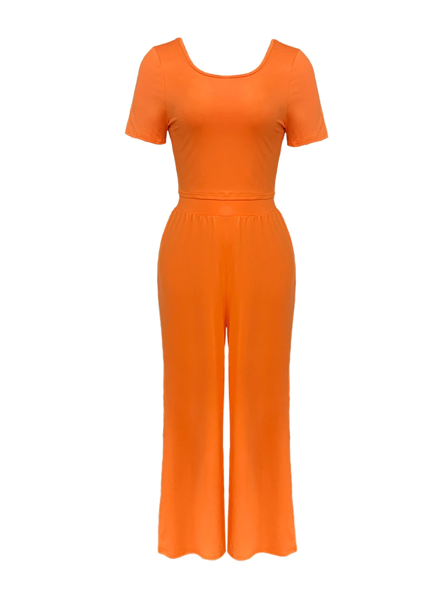 LW Wide Leg Pants Set Women Casual Solid short sleeve T-shirt Top + Wide Leg Pants Two Piece Set 2024 Fashion Clothing