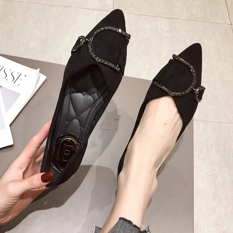 Fashion Pointy Toe Ballet Flat Shoes Shallow Mouth Black Work Shoes Single Shoes Comfortable Soft Soled Pregnant Women's Shoes