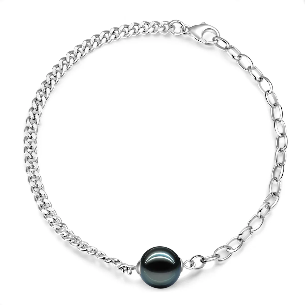 Luxury fine jewelry 10-11mm natural black sea pearl bracelet 20cm woman 925 sterling silver gift party