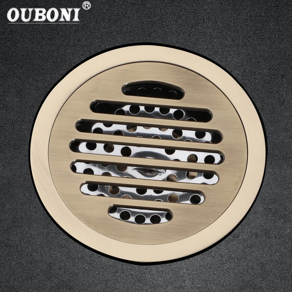 Ouboni ที่วางท่อระบายน้ำในห้องน้ำฝักบัวทองเหลืองโบราณระงับกลิ่นกายขนาดยูโร10ซม. ฝาปิดช่องกรองของเสียอุปกรณ์ห้องน้ำ 1