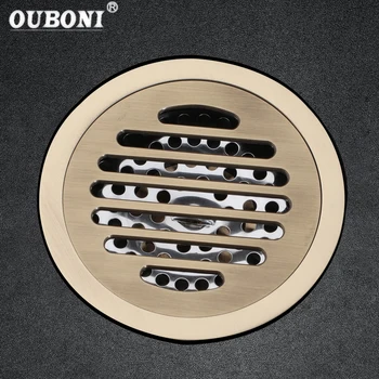 Ouboni ที่วางท่อระบายน้ำในห้องน้ำฝักบัวทองเหลืองโบราณระงับกลิ่นกายขนาดยูโร10ซม. ฝาปิดช่องกรองของเสียอุปกรณ์ห้องน้ำ 1