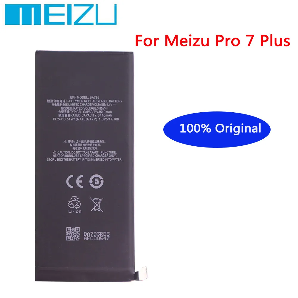 

Высококачественный Оригинальный аккумулятор для телефона Meizu Pro 7 Plus M793 M793H M793M M793Q 3510 мАч BA793