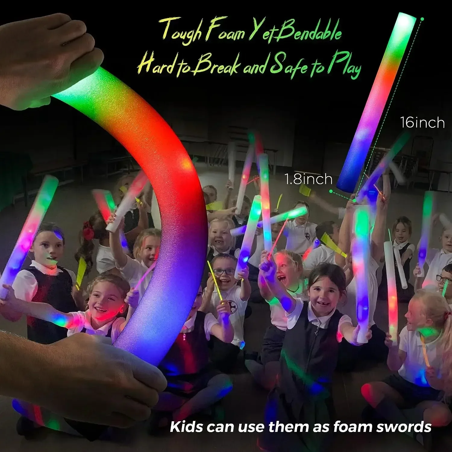 Colorful LED Glow Sticks - RGB Foam Cheer Tubes for Parties  Events