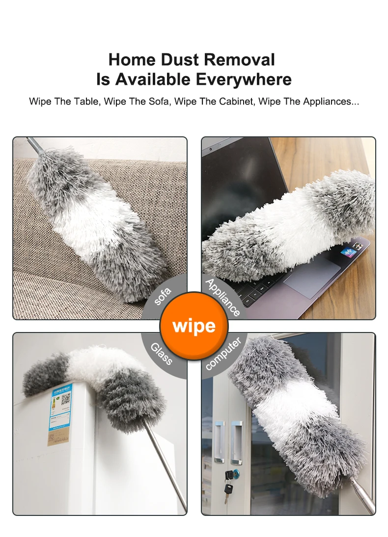 Kit De 7 Plumes à Poussière En Microfibre Avec Manche Télescopique 100 Pouces (2.5m) - Multicolore - Neuf