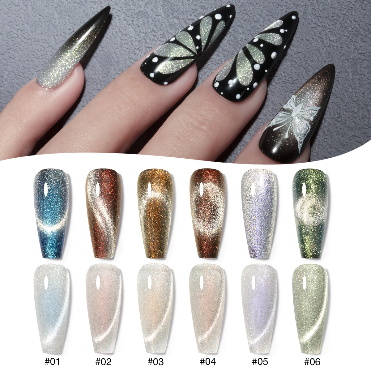 6 Colori Argento Brillante Cat Eye Gel Polish Glitter Cat Eye Gel Smalto Per Unghie Glitter Uv Cat Eye Gel Polish Set Di Smalti Per Unghie