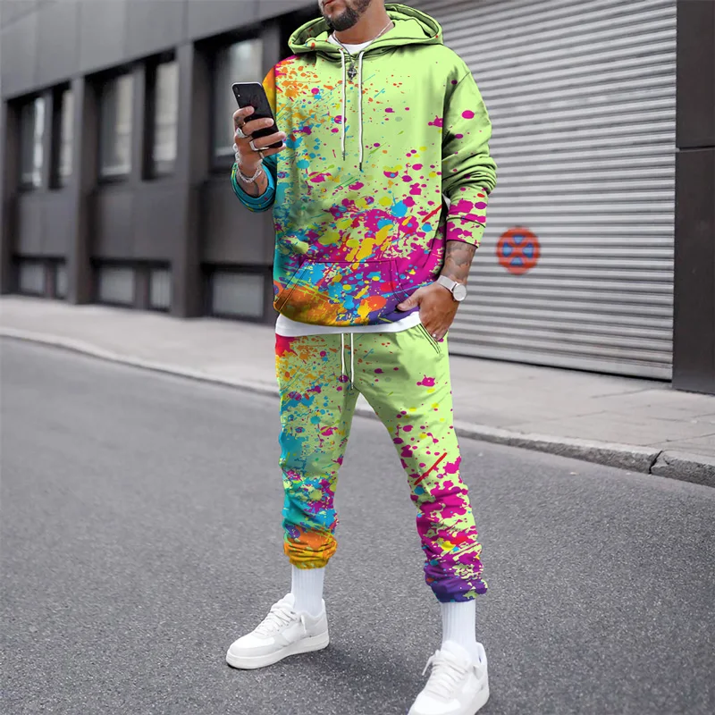 

2023 Autumn Winter Male Hoodie Jogging Tracksuit For Men Color Graffiti Mens Hooded Sweatshirt Sets Men Hoodies Two Piece Sets