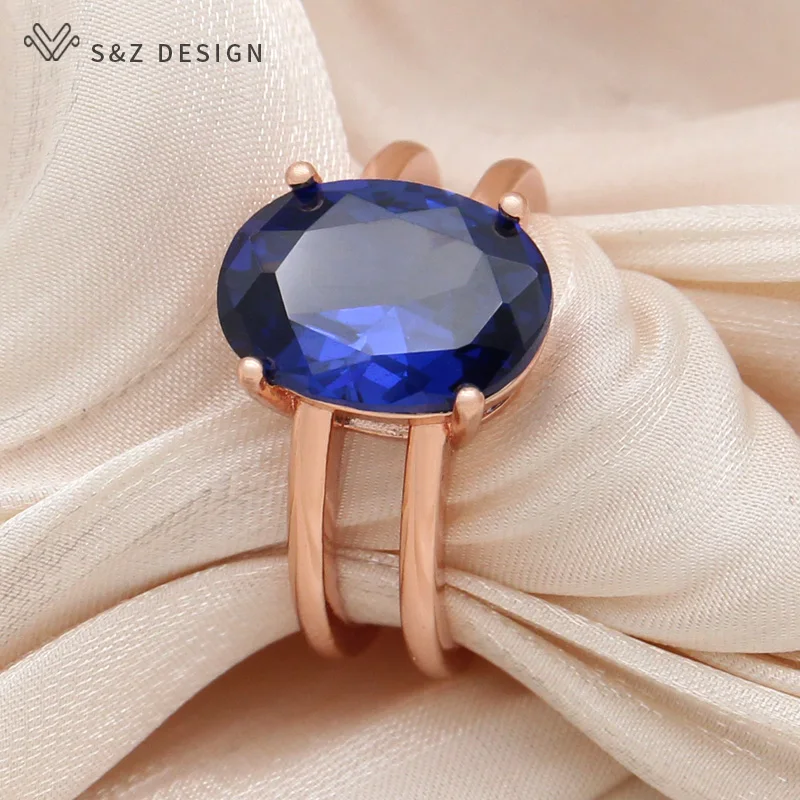 S&Z DESIGN New Fashion Egg Shape Oval Cubic Zirconia Rings For Women Wedding 585 Rose Gold Color Jewelry Adjustable Ring Gift