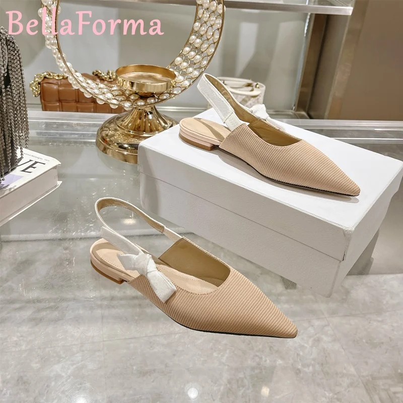 Women's Ribbon Pointed High Heels Striped Fabric Sheepskin Elegant Mature Sexy Banquet Wedding Festival Dress Slingback Sandals