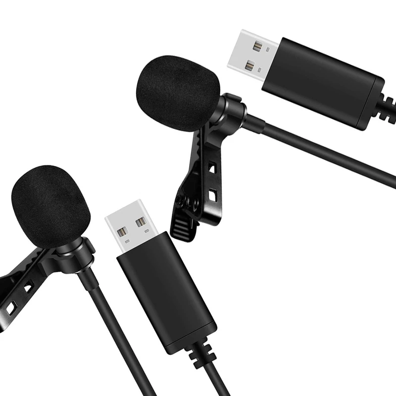 2X Microfono Usb Universale Microfono Lavalier Clip-On Computer Mic Plug And Play Microfono Omnidirezionale